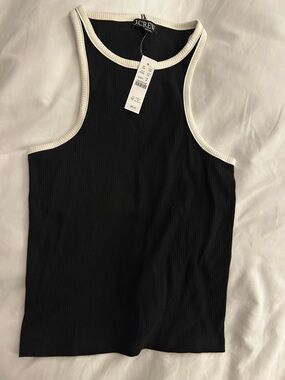 J. Crew Black Ribbed Tank with White Trim